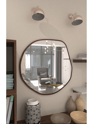 Wallover Design Özel Tasarım Ceviz Mdf Çerçeveli Kablosuz Pilli LED Sistemi 4mm Rodajlı Lovee Ayna Seri