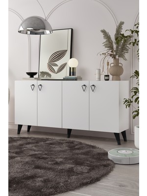 Cantek Dizayn 8199KB150 -1ct Konsol, Tv Ünitesi Beyaz-Siyah