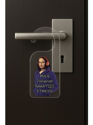 Nurdic Baskılı Otel Oda Ev Daire Yatak Çocuk Odası Için Desenli Kapı Kolu Askısı Müzik Dinliyorum