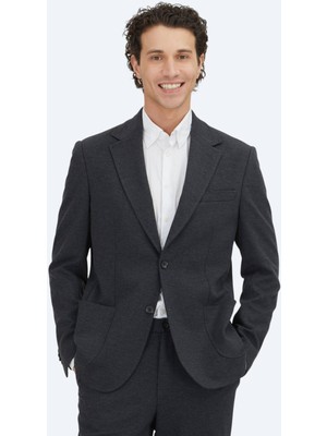 Kip Antrasit Düz Modern Fit Pamuk Karışımlı Örme Takım Elbise