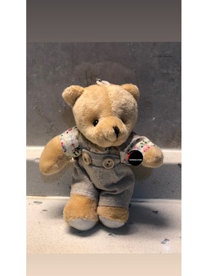 Top Rock Store Sevimli Elbiseli Tulumlu Ayıcık Peluş Oyuncak Anahtarlık Uyku Arkadaşı Hediyelik 12 cm
