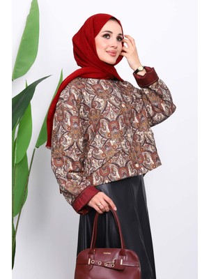 İmaj Butik Taba Etnik Desenli Kısa Ceket