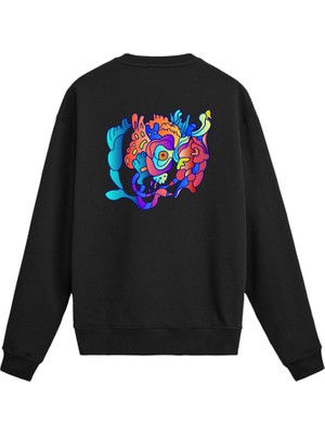 Colermi Sırt Baskılı Soyut Renkli Yüz Figürlü Sweatshirt