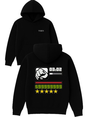 Vsrn Gte Sınırsız Wanted Tasarım Baskılı Oversize Siyah Kapüşonlu Sweatshirt