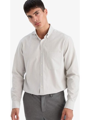 DeFacto Regular Fit Polo Yaka Krinkıl Uzun Kollu Gömlek G5334AX25WN
