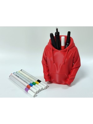 Antilop 3D Kırmızı Kapüşonlu Sweatshirt Tasarımlı Kalemlik | Masaüstü Organizer | Dekoratif Kalem Standı