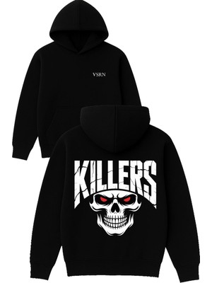 Vsrn Kıllers Tasarım Baskılı Oversize Siyah Kapüşonlu Sweatshirt