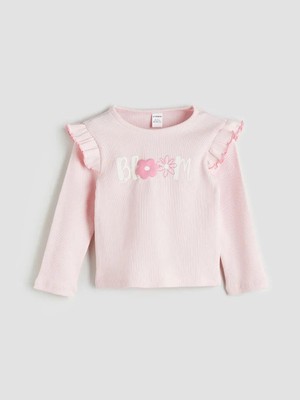 LC Waikiki Kız Çocuk Tişört Bisiklet Yaka Fırfırlı Baskılı Kaşkorse Kumaş 9 - 12 Ay