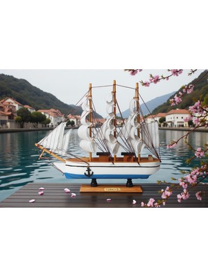 Elifeshop Dekoratif Ahşap El Yapımı Yelkenli Gemi Maketi Masaüstü Biblo Ev Ofis Hediyesi 40 Cm. Model F