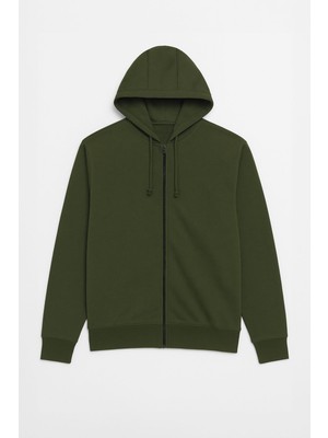 Markapia Man Erkek Fermuarlı Kapüşonlu Içi Polarlı Haki Sweatshirt