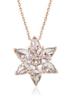 Gumush Gümüş Rose Beyaz Lotus Çiçeği Kolye