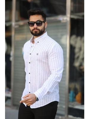 Moderie Butik Erkek Pamuklu Çizgi Desenli Gömlek