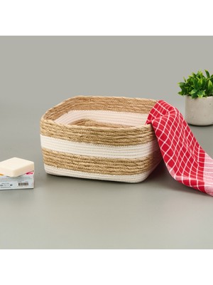 Matmel Living Boho Style Büyük Kağıt Ip Sepet - Bej / Beyaz - 28X28X14 cm