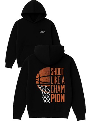 Vsrn Shoot Lıke A Tasarım Baskılı Oversize Siyah Kapüşonlu Sweatshirt