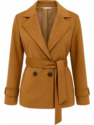 Mixray 4779 Kadın Kemerli Süet Ceket Camel