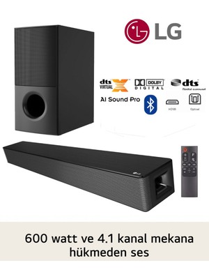 Lg Ev Sinema & Soundbar Sistem Dts Virtual: x 600W Yüksek Ses ve Kalite, 4.1 Kanal Sinema Deneyimi, Kablosuz Bluetooth Optik, HDMI ve USB Ses Sistemi