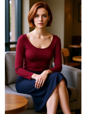 FRM Kadın Moda Şık Üst Giyim Regular Havuz Yaka Slim Kalıp Örme Fitted Vücuda Oturan Esnek Bluz