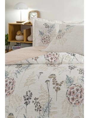 Özdilek Phlox Krem Tek Kişilik %100 Pamuk Lastik Çarşaflı Nevresim Takımı