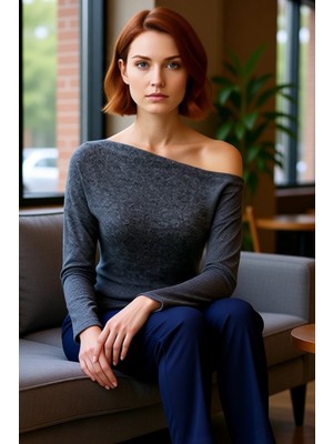 FRM Kadın Açık Omuzlu Yumuşak Dokulu Regular Fit Örme Üst Kaliteli Şık Rahat Modern Zarif Günlük