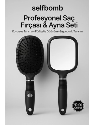 Selfbomb 2’si 1 Arada Profesyonel Saç Fırçası – Önü Ayna, Arkası Tarak, Ergonomik Saplı Tasarım