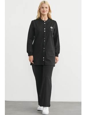 Sementa Çıtçıtlı Tunik Boy Eşofman Takım - Siyah