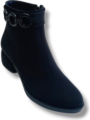 Erbay 536-26 Yağlı Deri Anatomik Halka Zincir Toka Kalın Topuk Kadın Bot