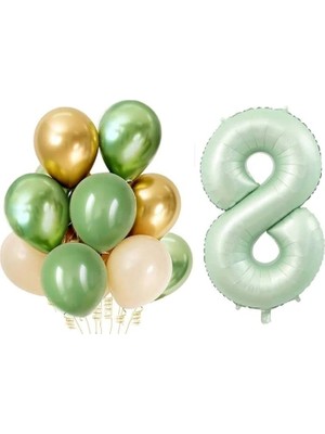 Sürprizi Retro Su Yeşili 8 Yaş Latex Balon Set