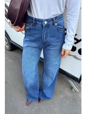 Sue Store Mavi Yıkamalı Wide Leg Jean