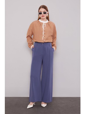 Lêvi D'or İndigo Düz Kesim Palazzo Pantolon