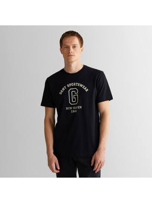 Gant Erkek Siyah Regular Fit Bisiklet Yaka Logolu T-Shirt