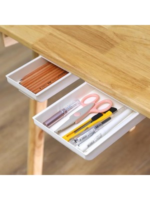 Misda Store Çalışma Masası Çekmecesi, Tezgah Altı, Kendinden Yapışkanlı, Düzenleyici, Gizli Alt Masa, Ofis, Masa, Makyaj Masası Ev Için (Beyaz, 2'li)
