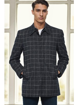 PLT9206 Dewberry Erkek Palto-Desenli Lacivert