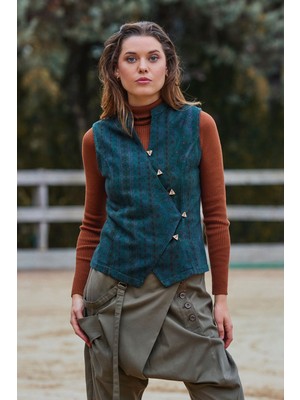 Los Banditos Hakim Yaka Çapraz Düğmeli Kolsuz Bluz