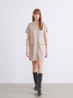 LC Waikiki Peak Yeni Sezon Bisiklet Yaka Süet Mini ELBISE_8684689266371