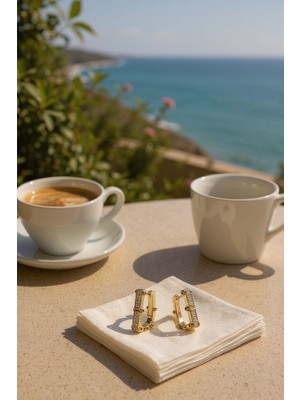 Solène Elegant Zirkon Taşlı Gold Vip Küpe