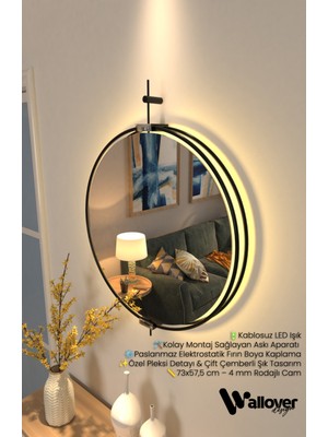 Wallover Design Layra Led'li Büyük Boy Duvar Aynası – Çift Çemberli Modern Tasarım, Pleksi Detaylı