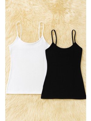 Alissa Kadın Pamuklu Likralı Ip Askılı Penye 2'li Atlet W6K0K1T8KA