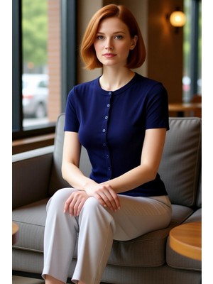 FRM Kadın Düğmeli Ince Triko Üst Bisiklet Yaka Kaliteli Şık Rahat Modern Zarif Günlük