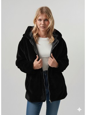 Pique Mısra Kadın Mont Kapüşonlu Kadın Peluş Rabit Mont