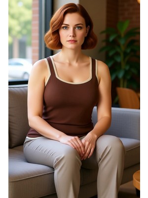 FRM Moda Büyük Beden Kalp Yaka Triko Fit Düz Desen Casual Günlük Regular Askılı Kol Bluz