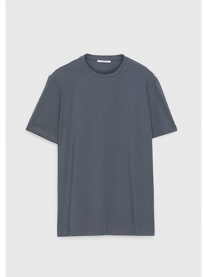 Ramsey Gri Düz Bisiklet Yaka Pamuk Karışımlı T-Shirt