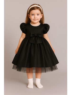 Kız Çocuk Ön Arka Fiyonk Detaylı Yaka Incili Balo Parti Mezuniyet Doğum Günü Elbise