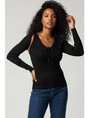 Teenage Millionaire Kadın Taş Kum Bej Üst Kalite Dokuma Uzun Kollu Fitilli Bluz Body