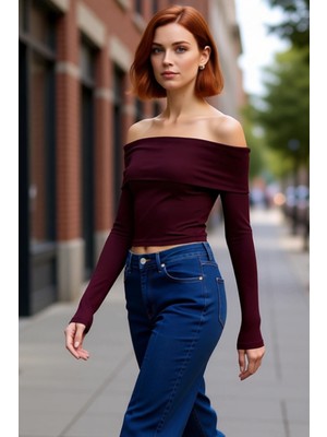 PayBuy Kadın Carmen Yaka Fitted Viskon Ribana Bluz Düşük Kol Detaylı Casual Günlük Kullanım Için Gri Renk