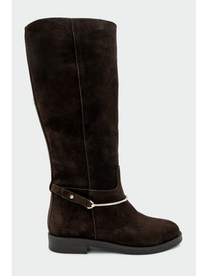 Laminta Steve Acı Kahve Süet Çıkarılabilir Gold Aksesuarlı Çizme