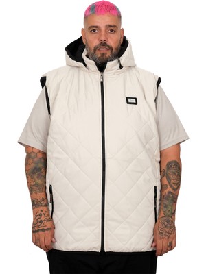 ModeXL Mode Battal Beden Erkek Kapitone Yelek 25709 Kısa Kol Düz Desenli %100 Polyester