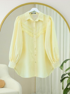 Mac Moda Güpür Püsküllü Ham Keten Balon Kol Gömlek