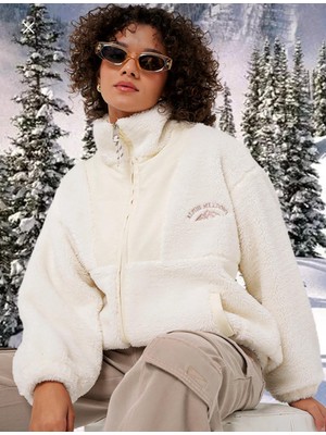 Hazel Kadın Ekru Peluş Mont