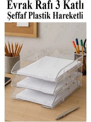 Arlantis Evrak Rafı 3 Lü Masaüstü 1 Paket Plastik Evrak Rafı Masa Üstü Şeffaf Hareketli A4 Dosya Düzenliyici Kağıt Tepsisi