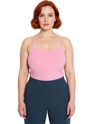 Ersefa Kadın Crop Fitilli Kaşkorse Bluz Kare Yaka Ince Askılı Günlük Giyim Için Polyester Elastan Karışımı
